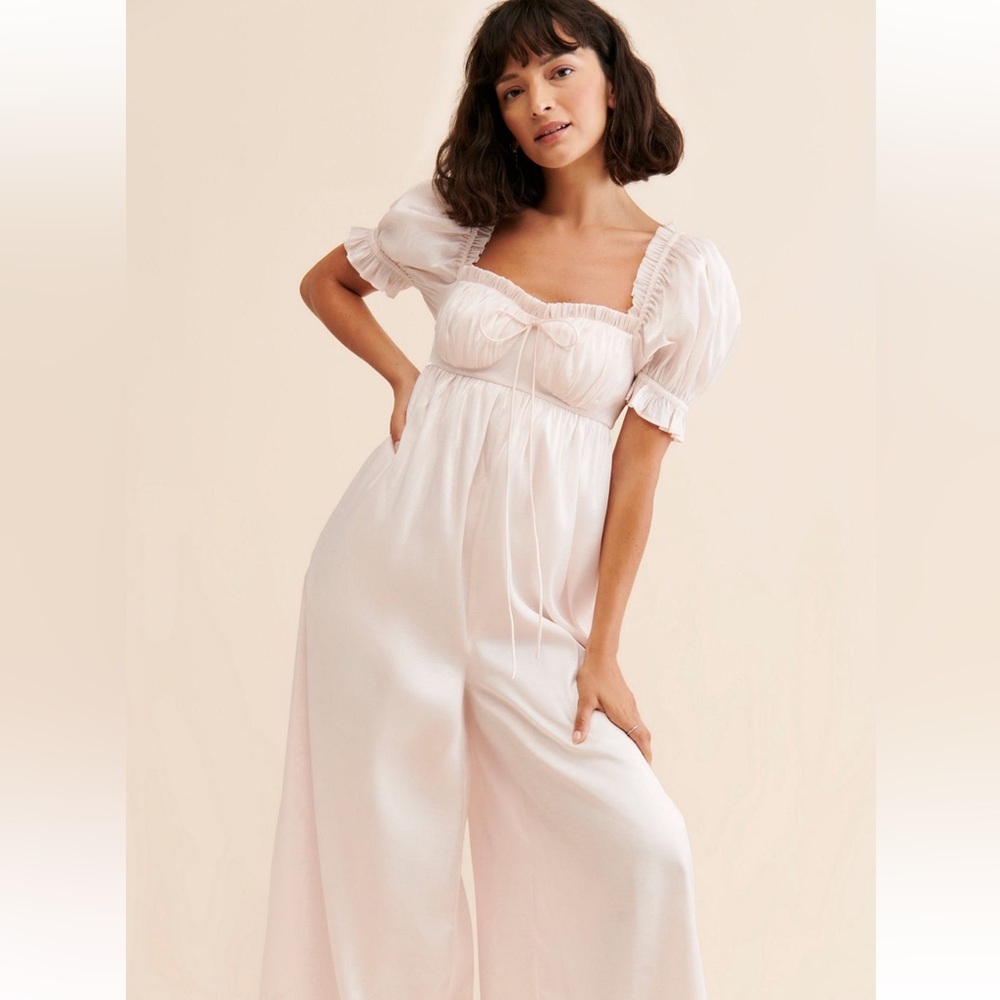Selkie Pink Puff Sleeve Jumpsuit